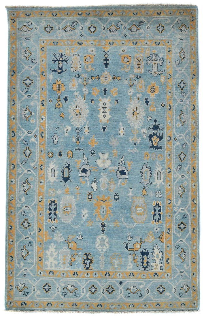 Handmade Vintage Oushak Kazak Wool Rug 4'0 x 6'3 Entryway Floral Design (1 of 13)