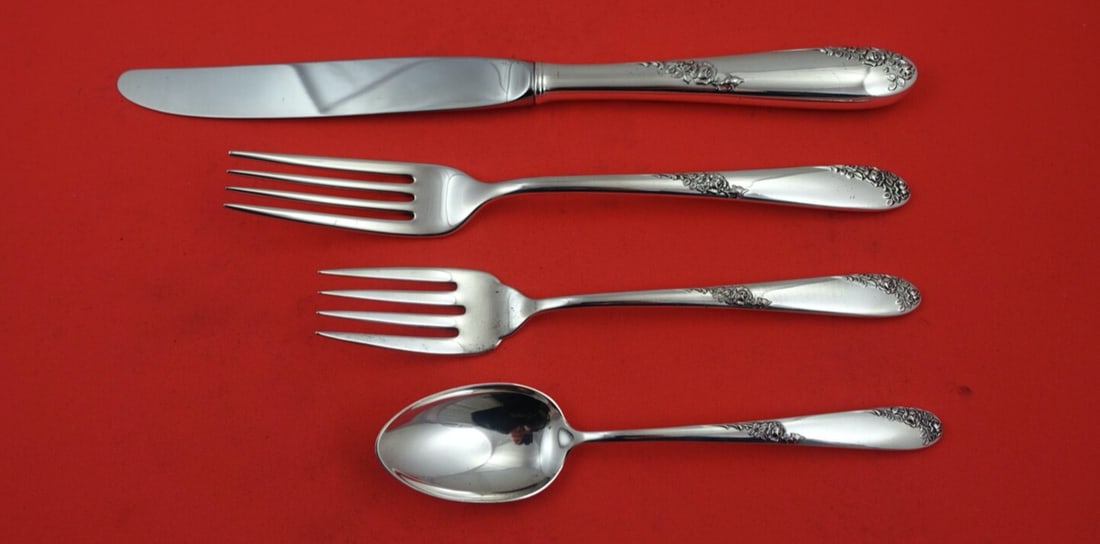 Lunt Sweetheart Rose Sterling Silver 4-Piece Dinner Place Setting (1 of 2)