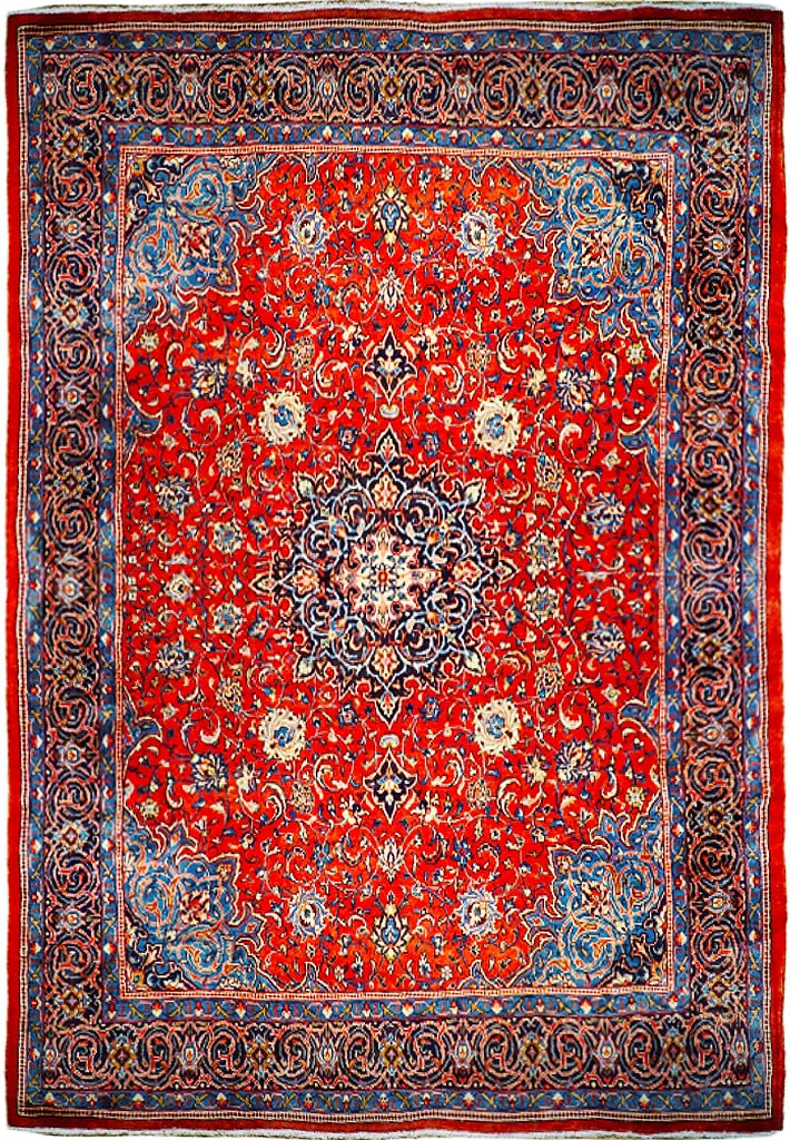 9'9 x 13'3 Hand Knotted Red Orange Semi Antique Persian Sarouk Wool Rug (1 of 5)