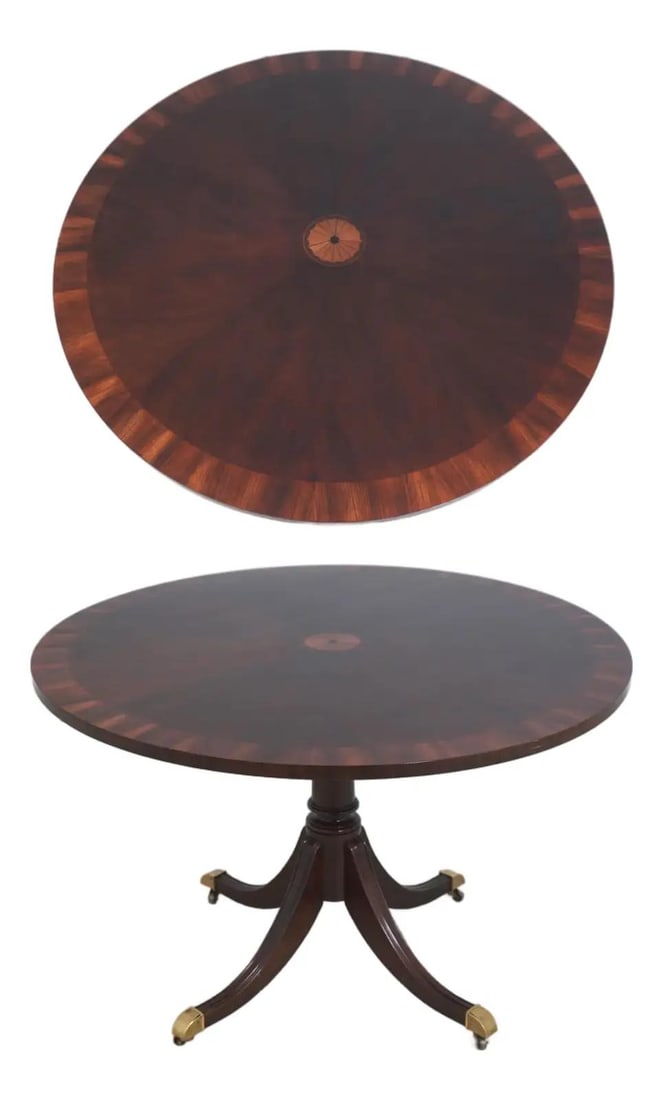 44" Wood Dining Table with Brass Capped Feet and Duncan Phyfe Pedestal Base (1 of 10)