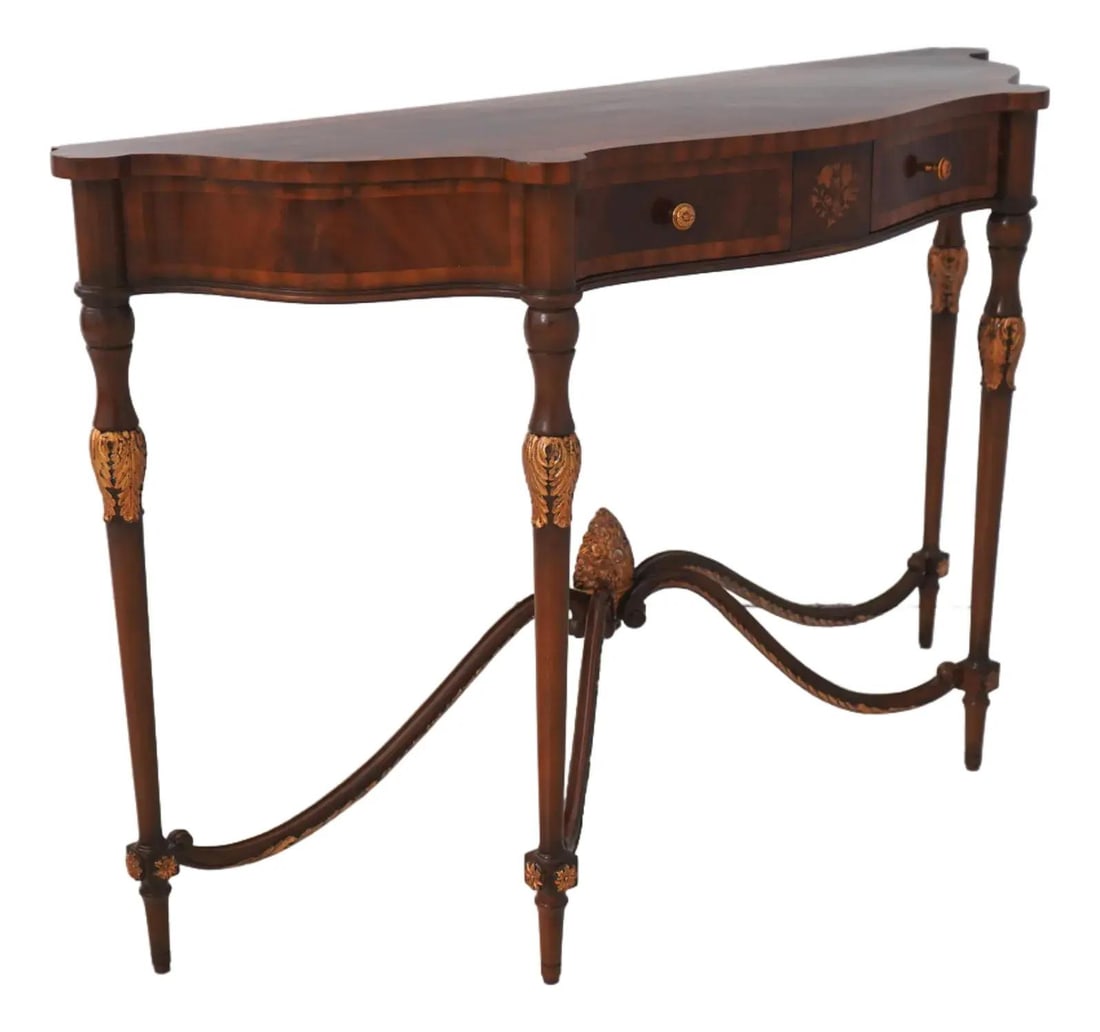 Mahogany Console with Two Drawers in Georgian Style with Stretcher Base (1 of 10)