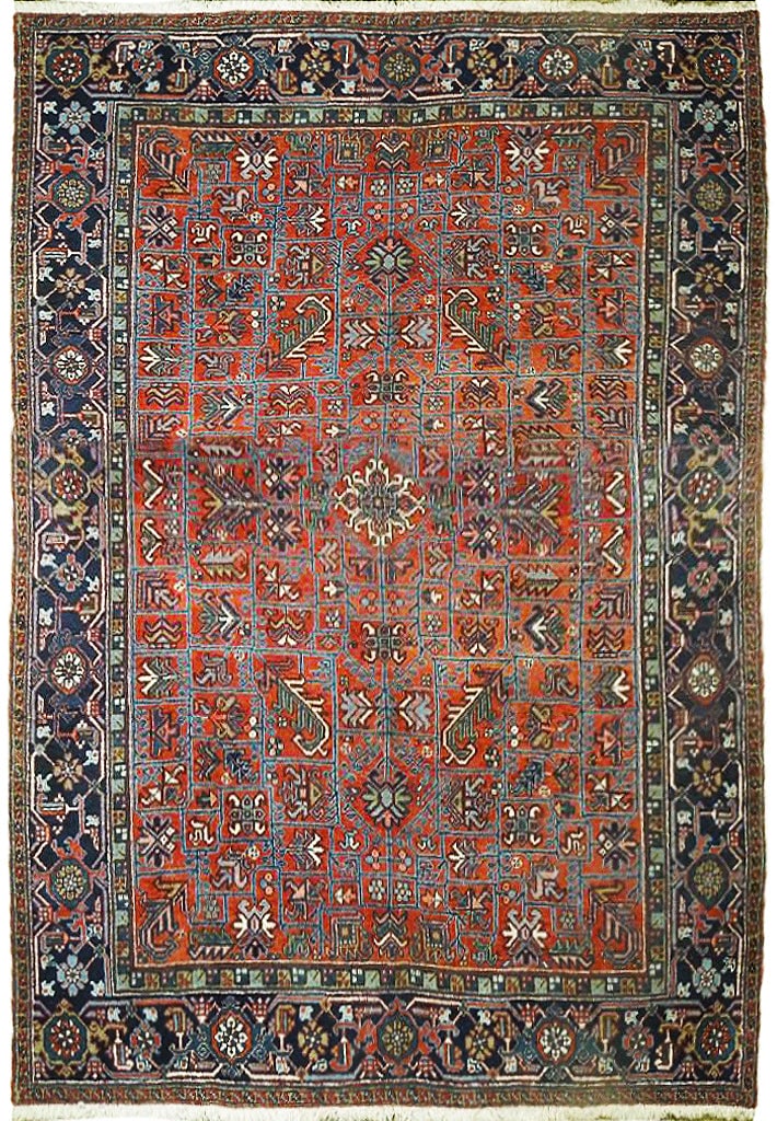 8 x 10 Antique Persian Heriz Rug Tomato Red Traditional Design (1 of 6)