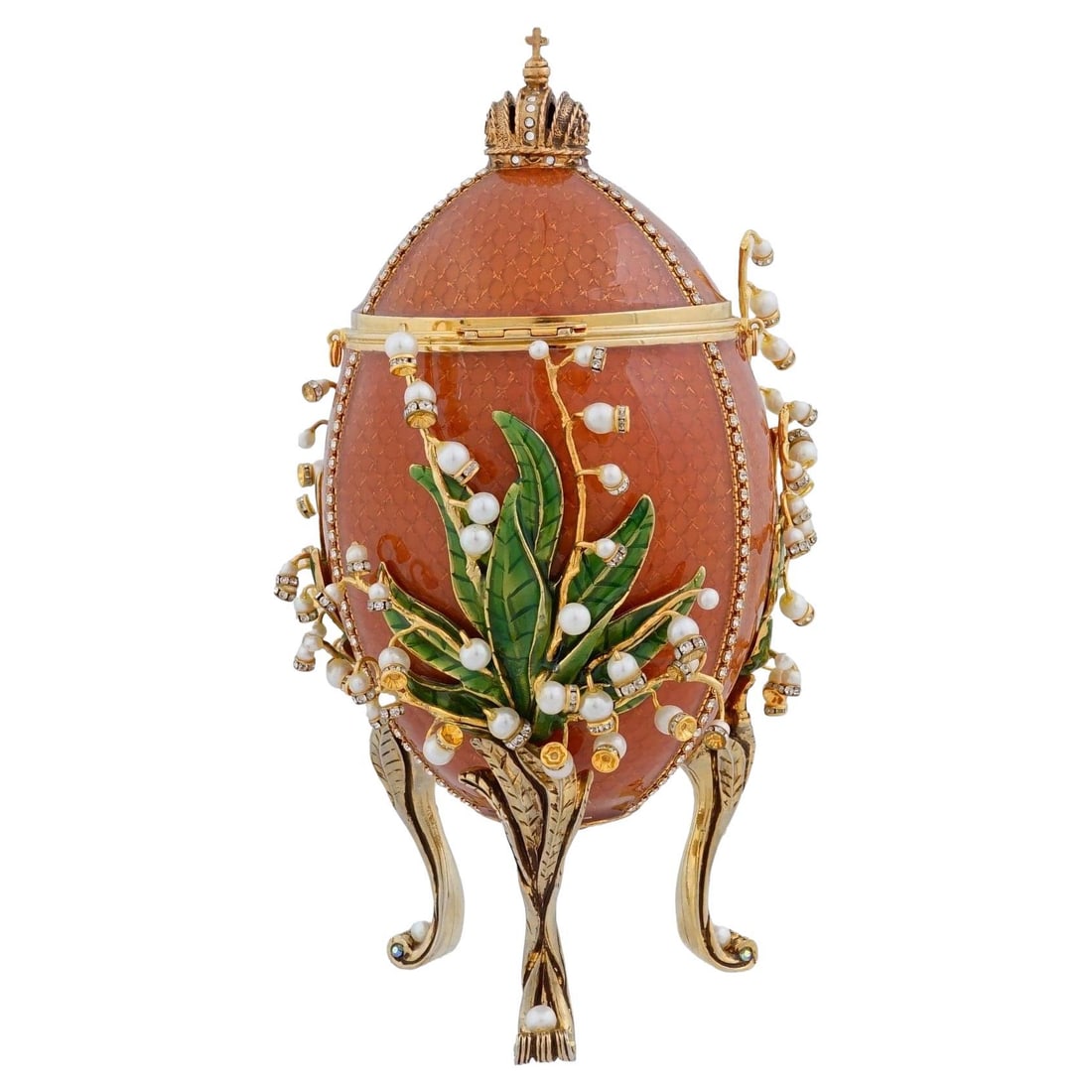 Vivian Alexander Enamel Egg Purse After Faberge Lillies of the Valley: Vivian Alexander Enamel Egg Purse After Faberge Lillies of the Valley This Vivian Alexander egg-form purse is a limited edition piece from the Forbes Collection, inspired by the original Faberge Imper
