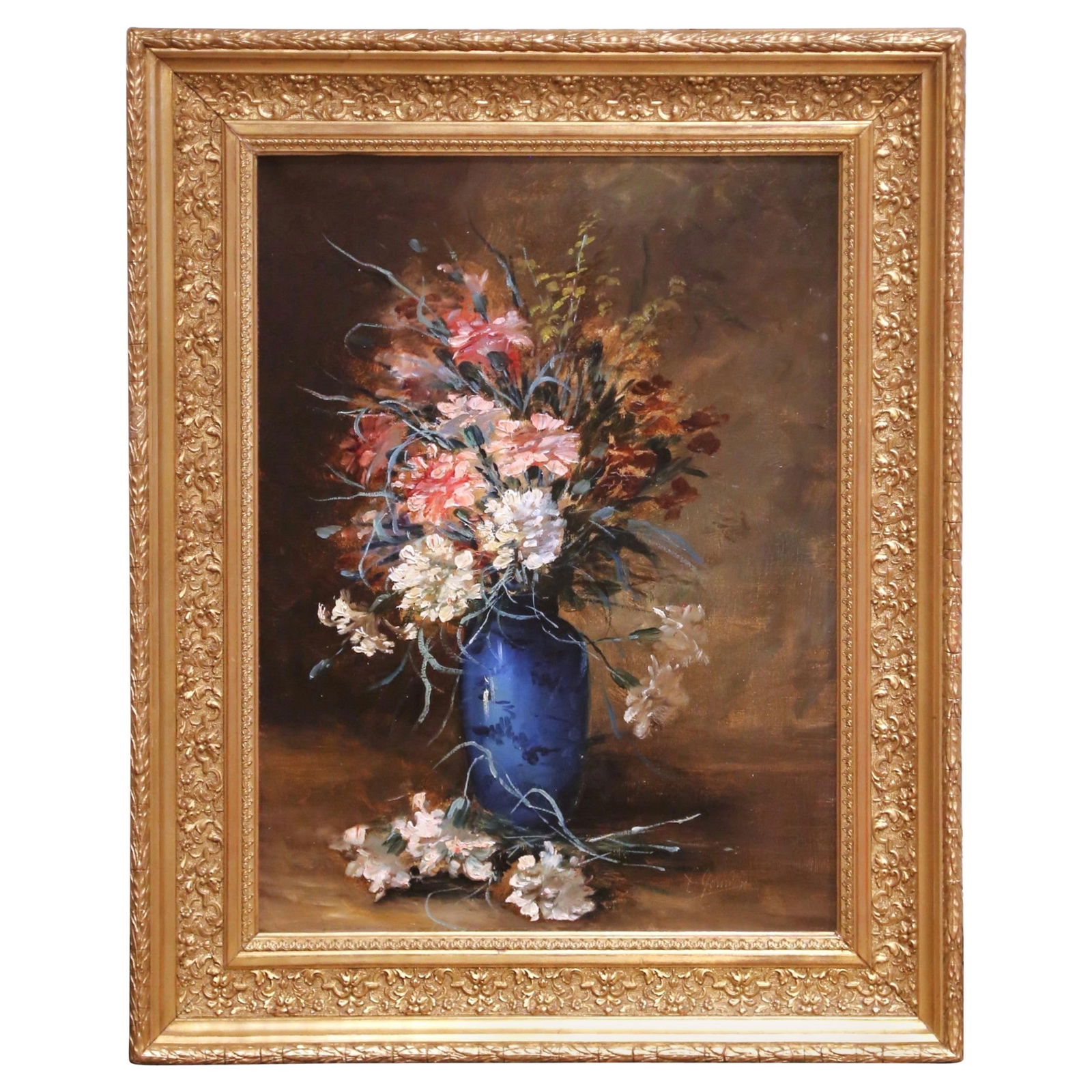 French Oil Floral Still Life Painting Circa 1890 in Ornate Giltwood Frame (1 of 9)