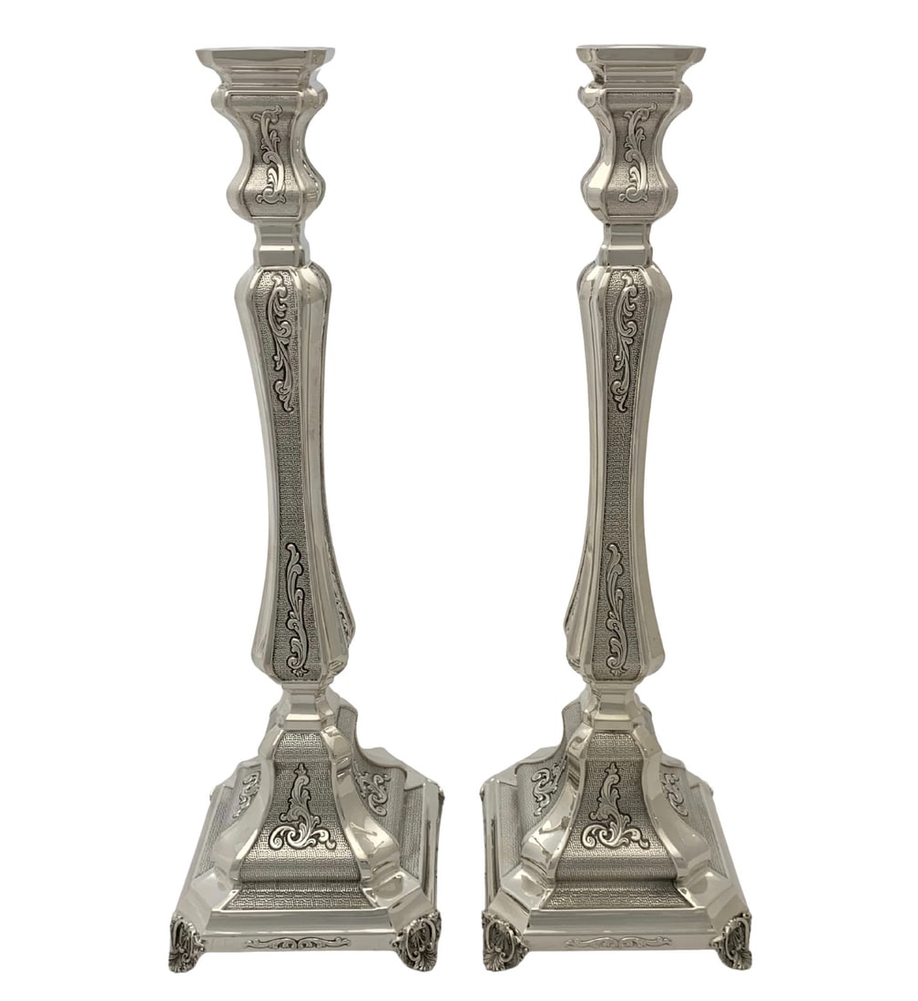 Elegant Handmade 925 Sterling Silver Chased Swirl Candlesticks 16 Inches (1 of 4)