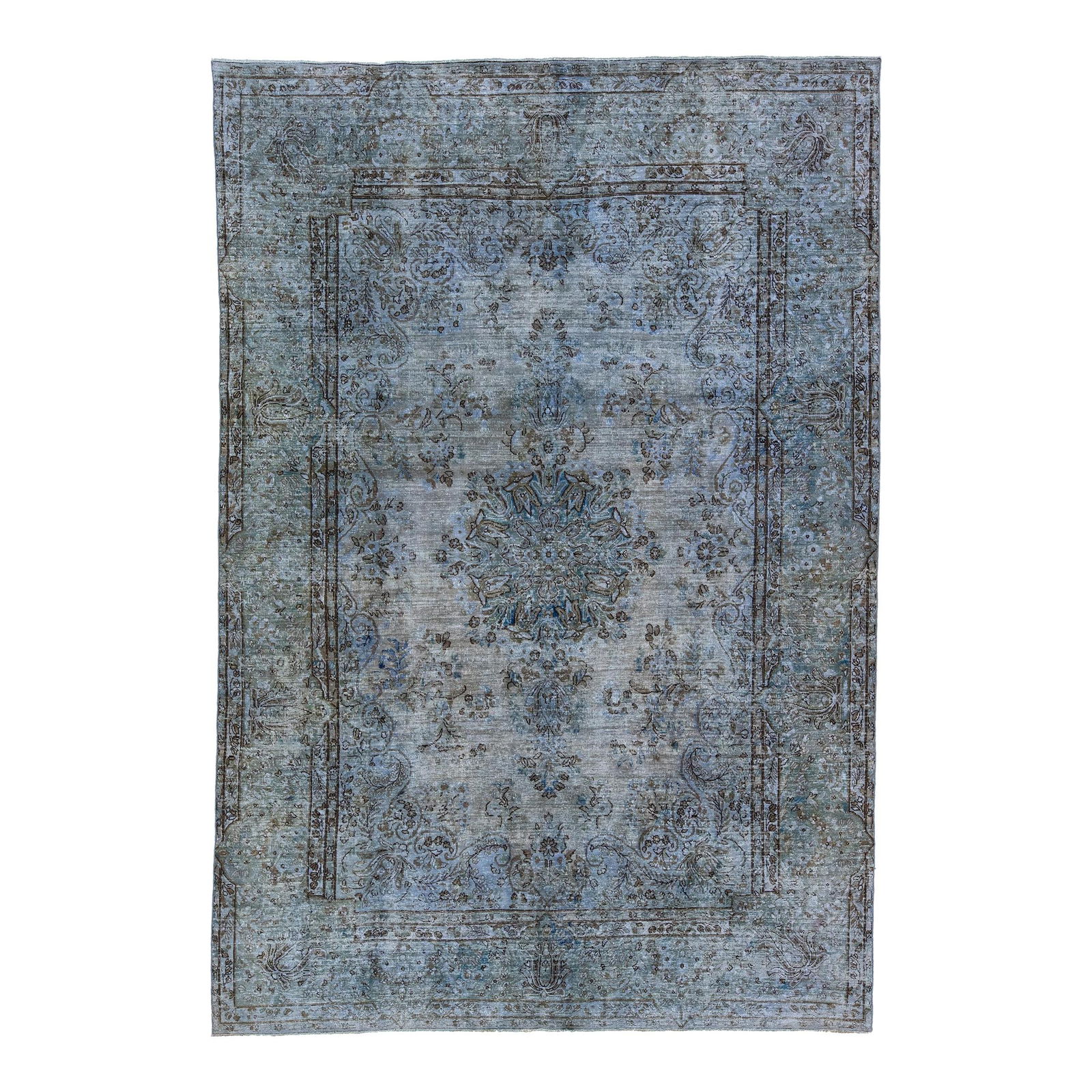 Vintage Persian Overdyed Blue Wool Medallion Rug 7'2 x 10'6 (1 of 10)