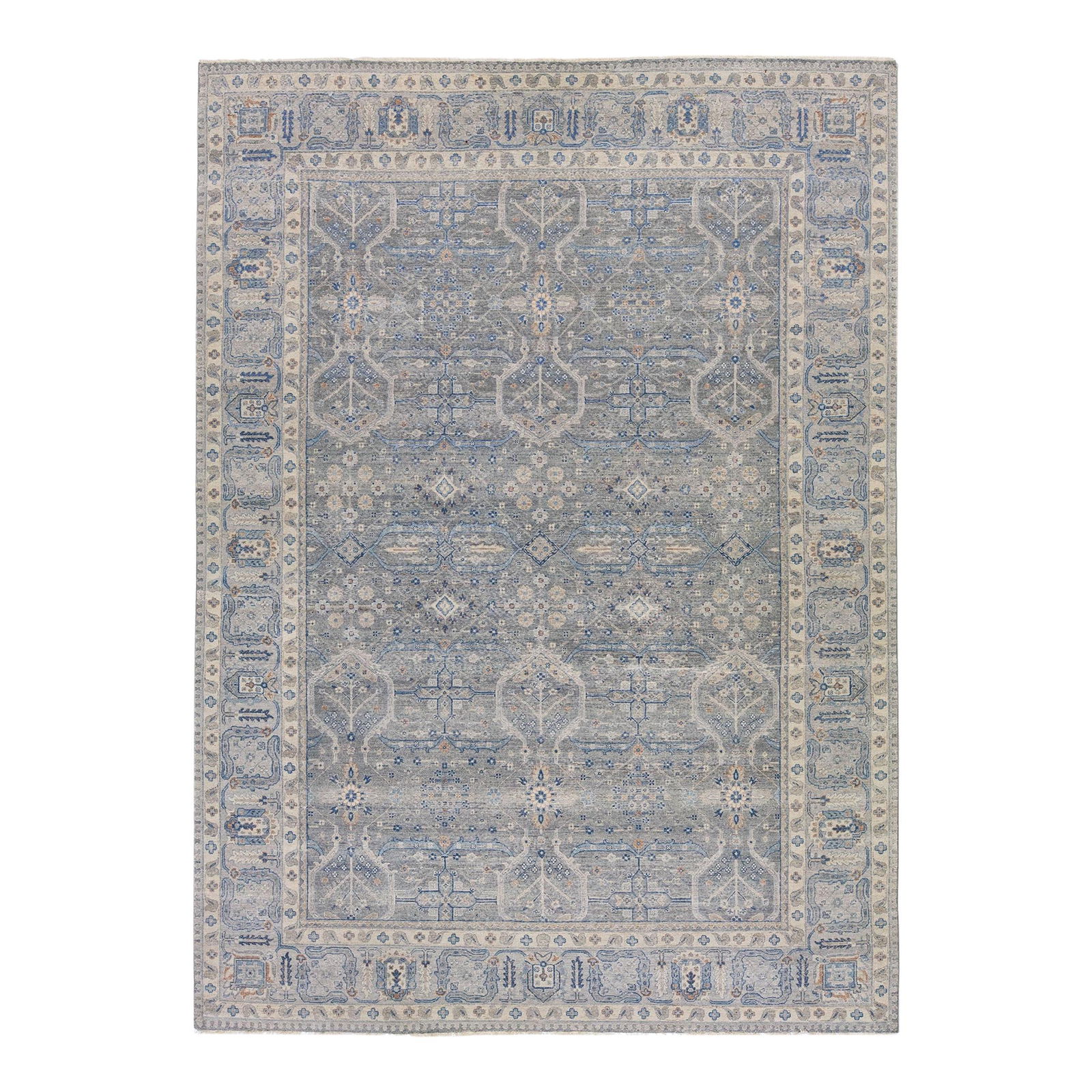 Handmade Gray Floral Wool Rug 9'11 x 13'10: Handmade Gray Floral Wool Rug 9'11 x 13'10 Introducing a stunning Modern Indian Handmade Gray Floral Wool Rug, expertly crafted's Artisan line. This unique piece reimagines traditional antique aesthet