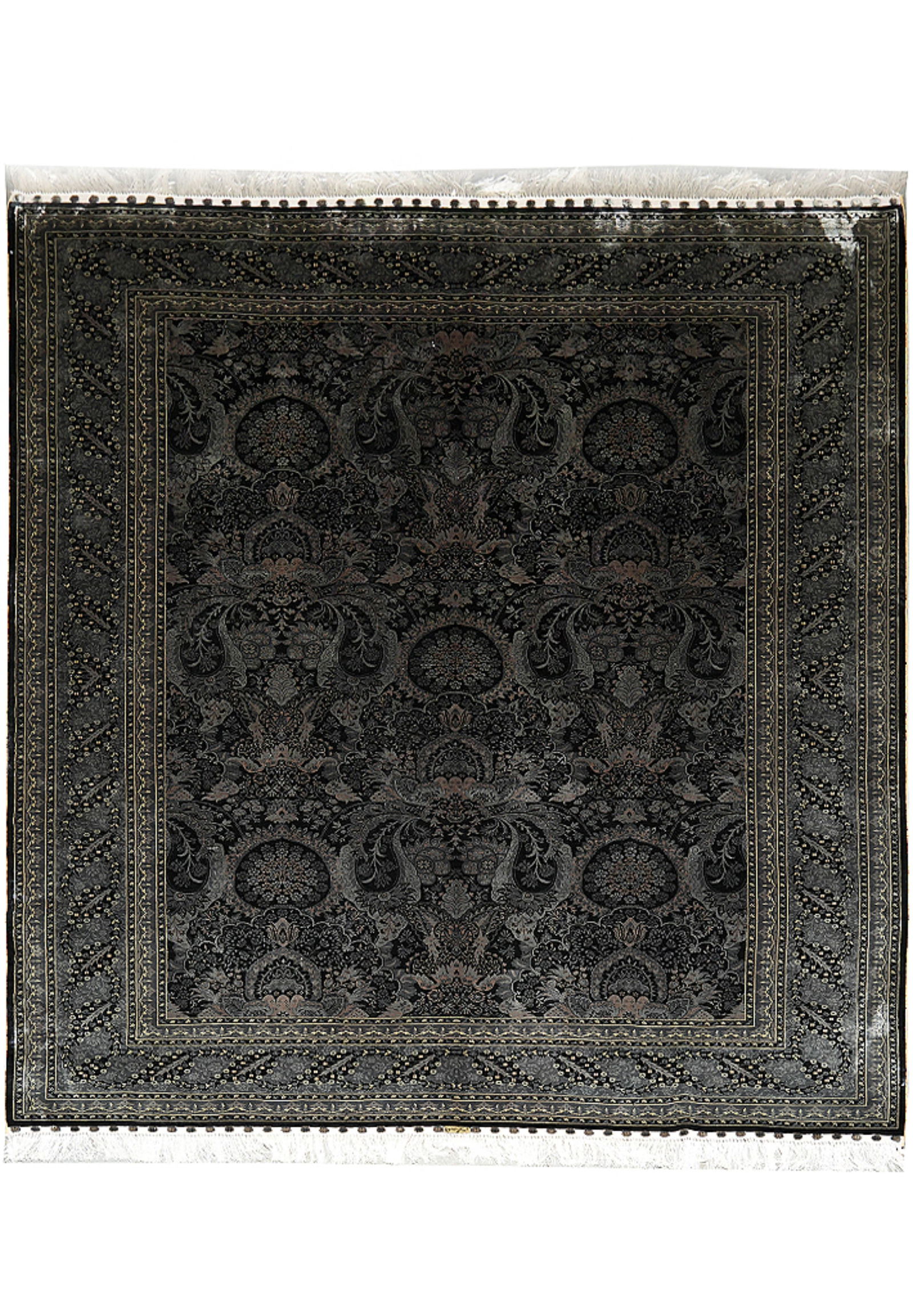 6 x 9.4 Charcoal Black Tone On Tone Floral Pattern Area Rug: 6 x 9.4 Charcoal Black Tone On Tone Floral Pattern Area Rug Free continental US Shipping This 6 x 9.4 rug features a charcoal-black tone-on-tone floral pattern, offering a refined and modern look. The