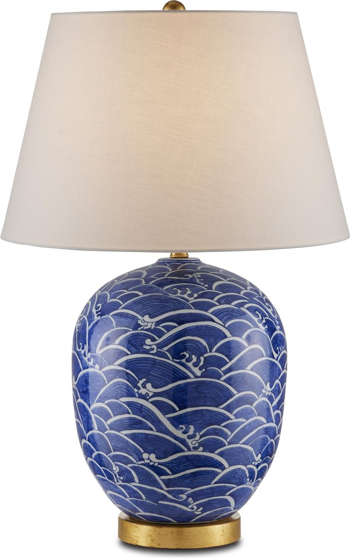 Currey Nami Chinoiserie Wave Motif Table Lamp Blue Gold Leaf (1 of 4)