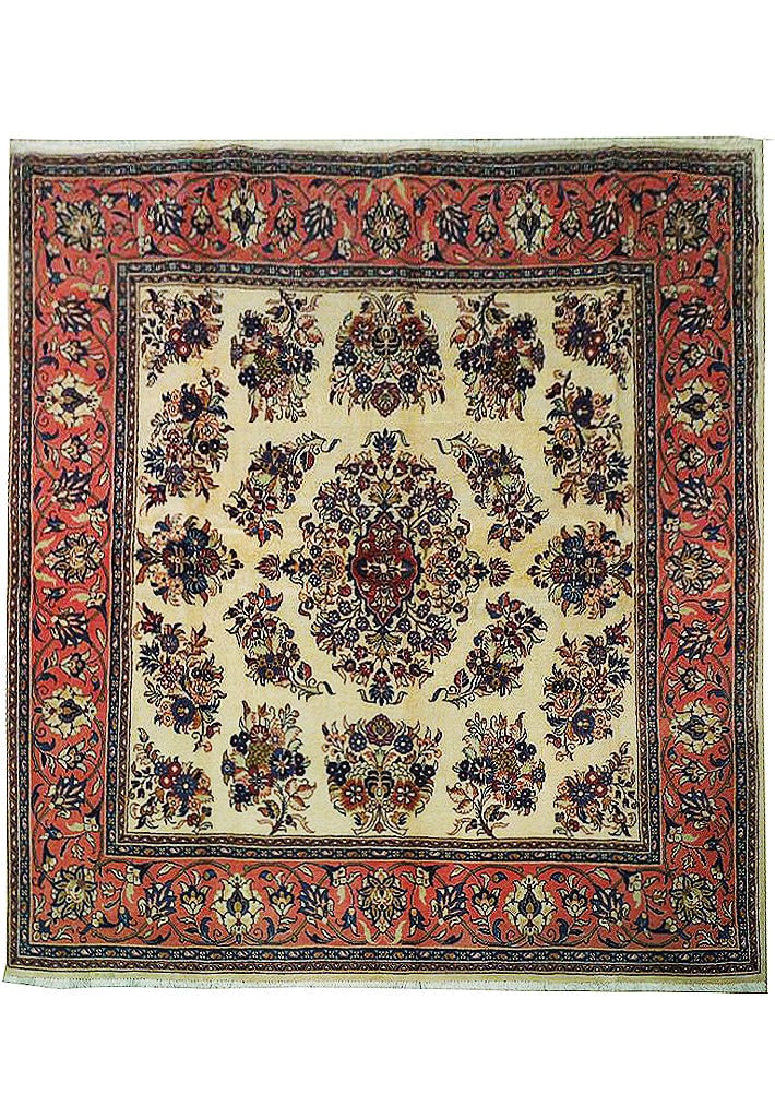 Handcrafted Off White Persian Sarouk Area Rug 6'9 x 7'3: Handcrafted Off White Persian Sarouk Area Rug 6'9 x 7'3 Free continental US Shipping Introducing an exquisite 6.9 x 7.3 Off White Fine Persian Sarouk Rug, handcrafted by skilled Persian artisans. This