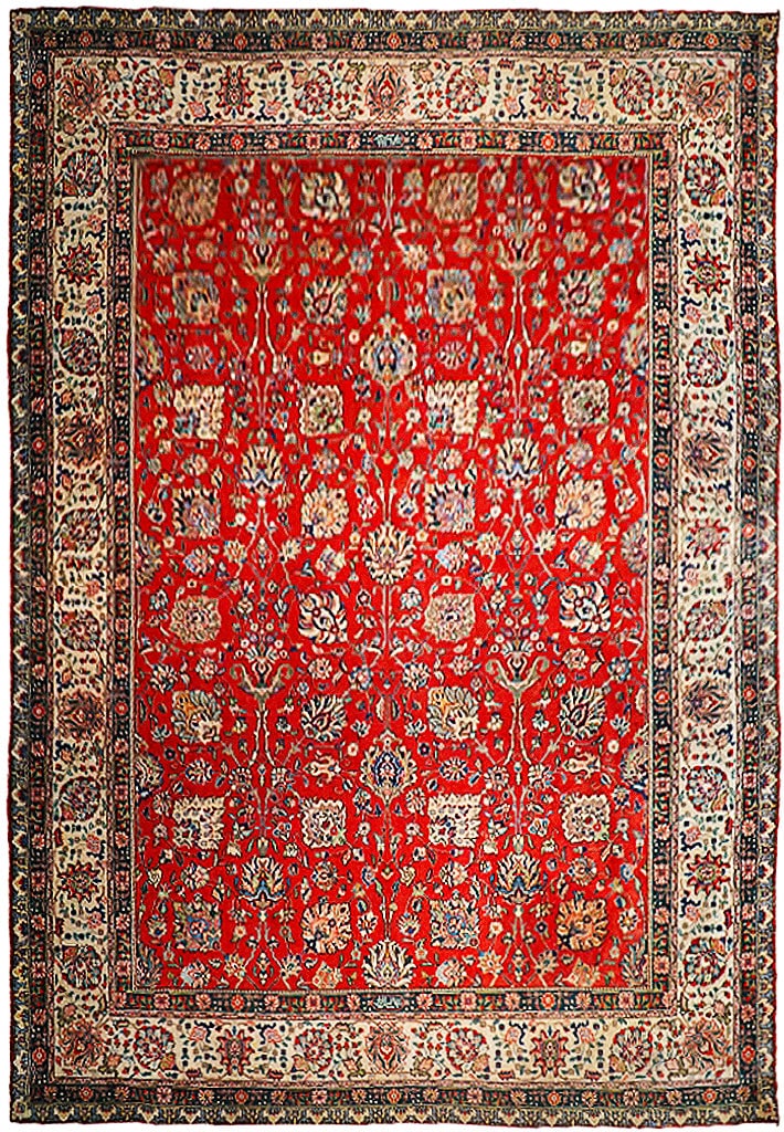 Vintage Persian Tabriz Rug 9.10 x 12.9 Handmade Wool Red Iran (1 of 6)