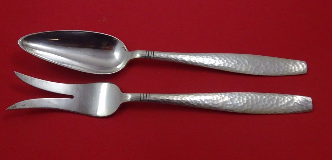 Allan Adler Swedish Modern Sterling Silver 2pc Chop Set Heavily Hammered (1 of 1)