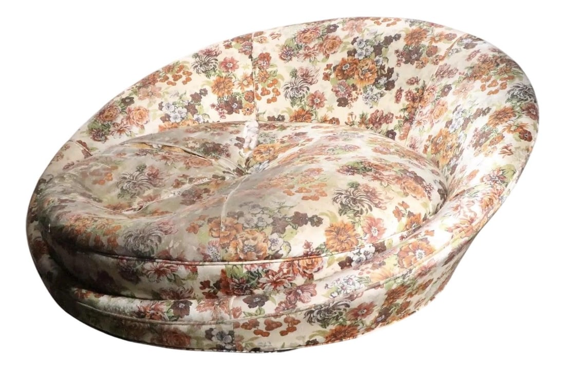 Mid Century Circle Lounge Chair After Baughman Pearsall 1950s Brown: Mid Century Circle Lounge Chair After Baughman Pearsall 1950s Brown This classic oversized circle lounge chair, often attributed to iconic designers Milo Baughman or Adrian Pearsall, features a unique