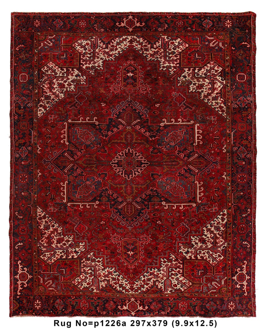 Authentic Persian Heriz Rug 9.9 x 12.5 Geometric Design: Authentic Persian Heriz Rug 9.9 x 12.5 Geometric Design Free continental US Shipping This exquisite 9.9 x 12.5 Authentic Persian Heriz Rug features a striking geometric design, showcasing the rich tra