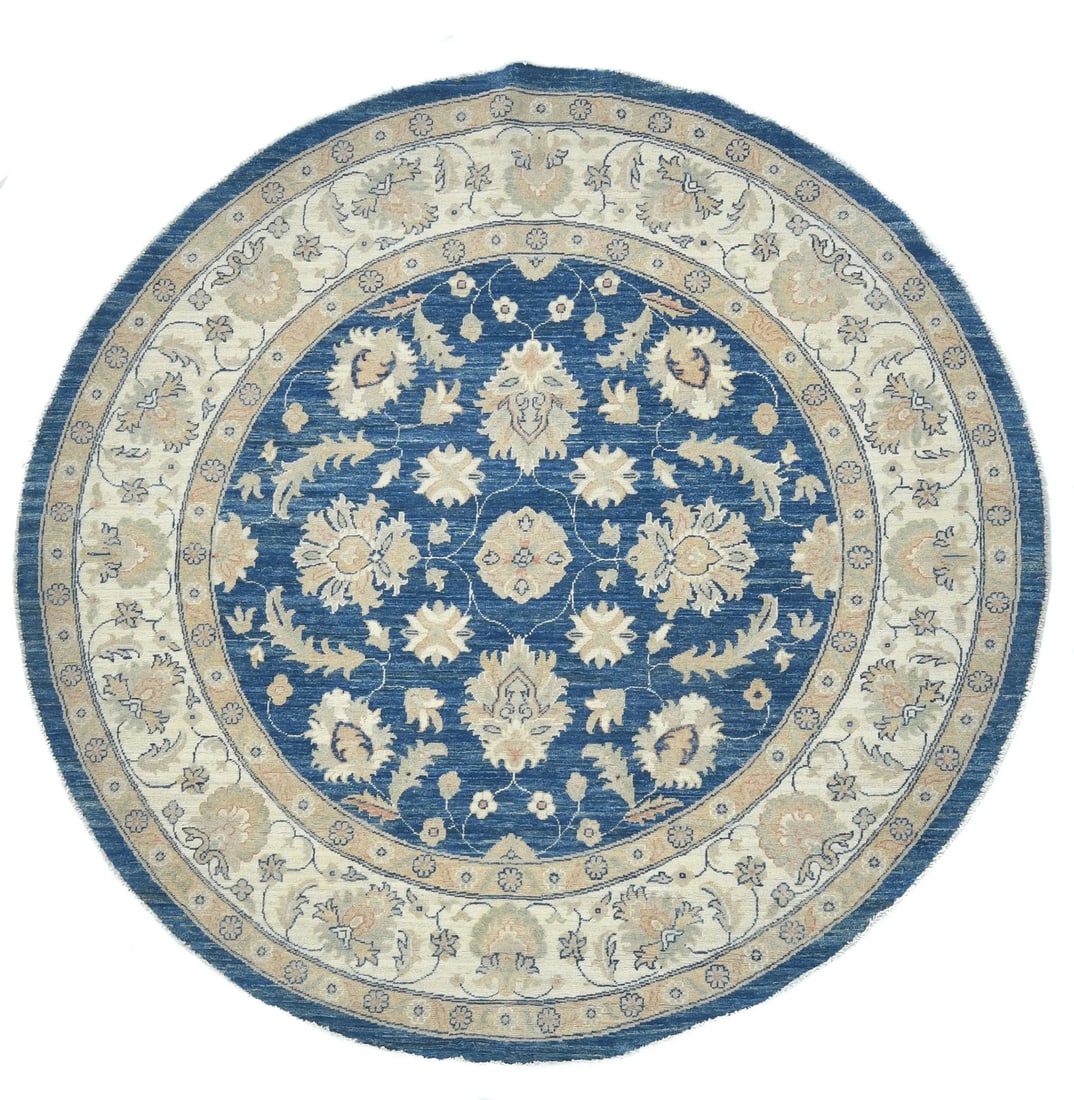 Muted Floral Hand-Knotted Wool Oushak Round Rug 6'8 x 6'7 (1 of 12)