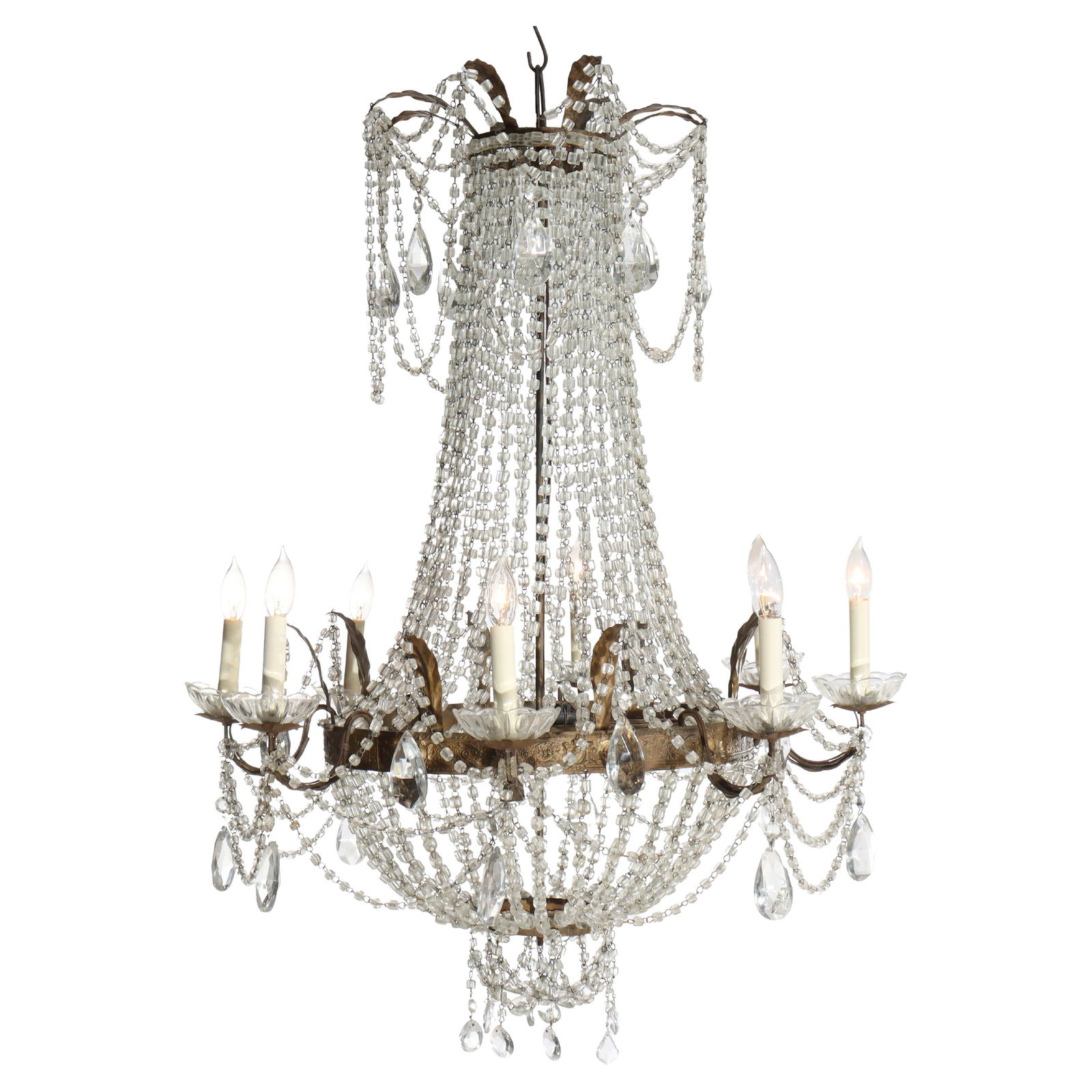 French Empire Style Eight-Light Crystal and Bronze Chandelier circa 1930 (1 of 13)