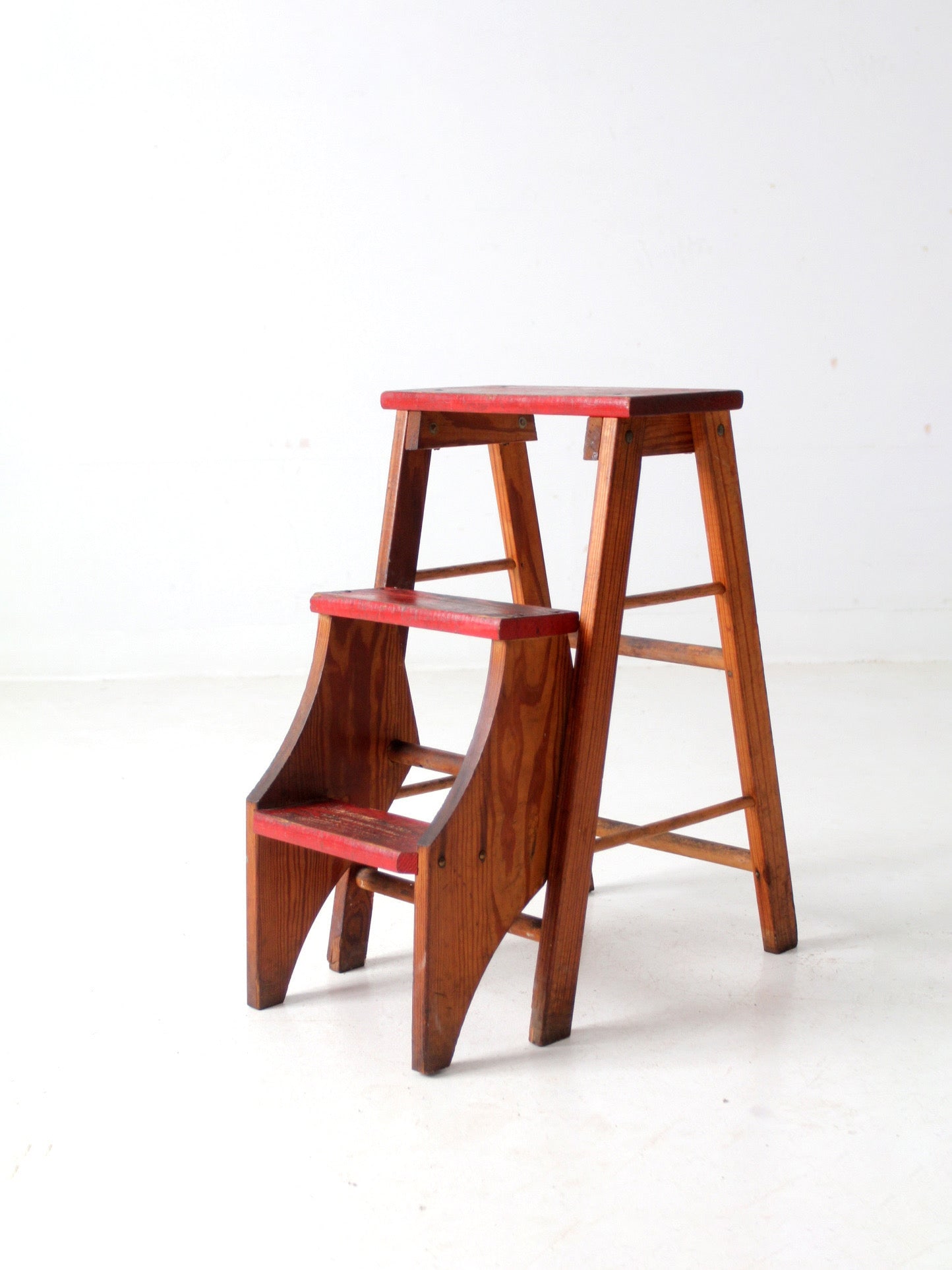Rustic 1930s Vintage Folding Step Stool in Brick Red (1 of 14)