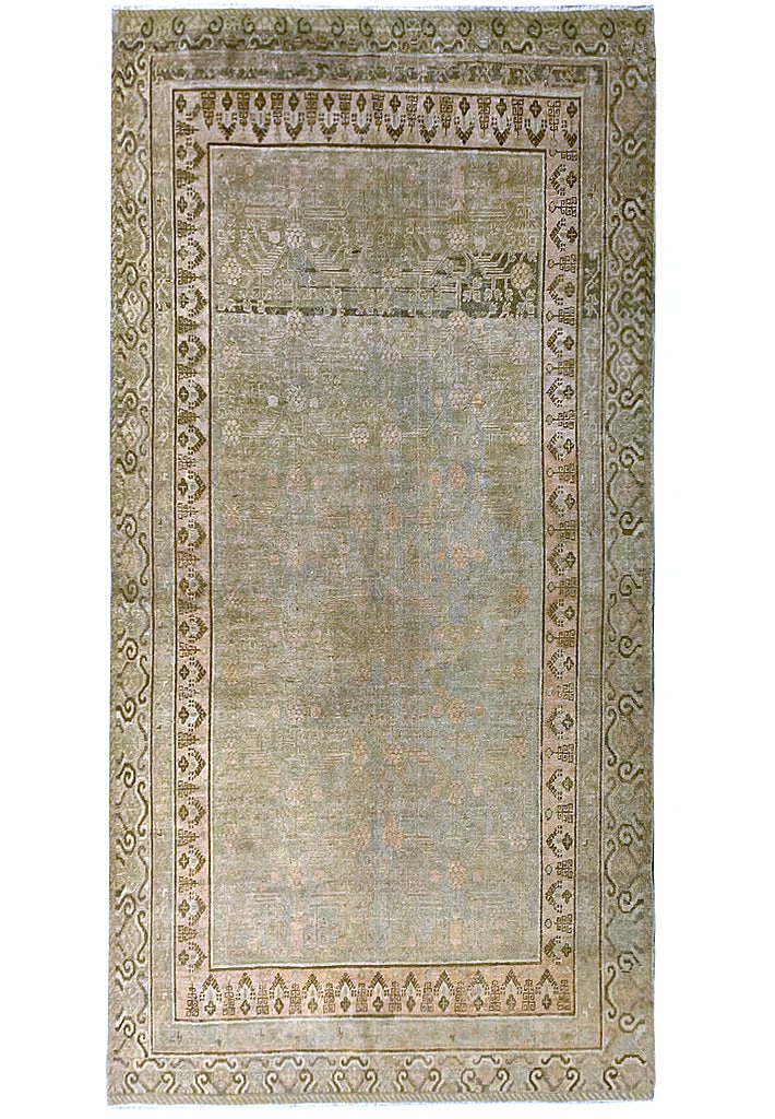 Authentic 1940s Antique Oushak Runner Rug 6.2 x 12.4 Light Sage: Authentic 1940s Antique Oushak Runner Rug 6.2 x 12.4 Light Sage Free continental US Shipping Discover the charm of vintage craftsmanship with this 6.2 x 12.4 Authentic Antique Oushak Runner Rug from t