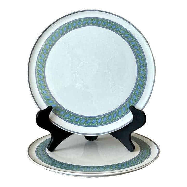 Pair of Torsada Cake Plates with Silverplate Twist Rim Design: Pair of Torsada Cake Plates with Silverplate Twist Rim Design This pair of Christofle "Torsada" cake plates features the elegant twist rim design, reflecting classic French vintage style and boho char