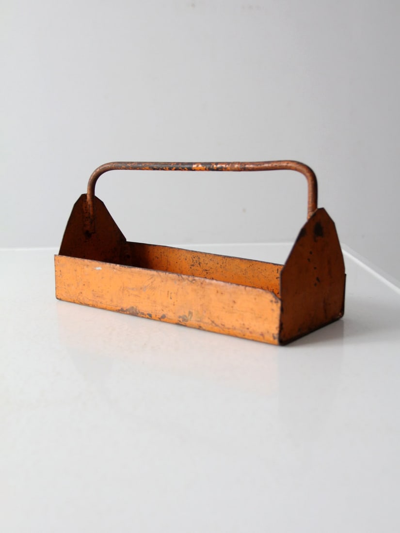 Vintage Orange Metal Trug Basket Toolbox for Organizing (1 of 10)