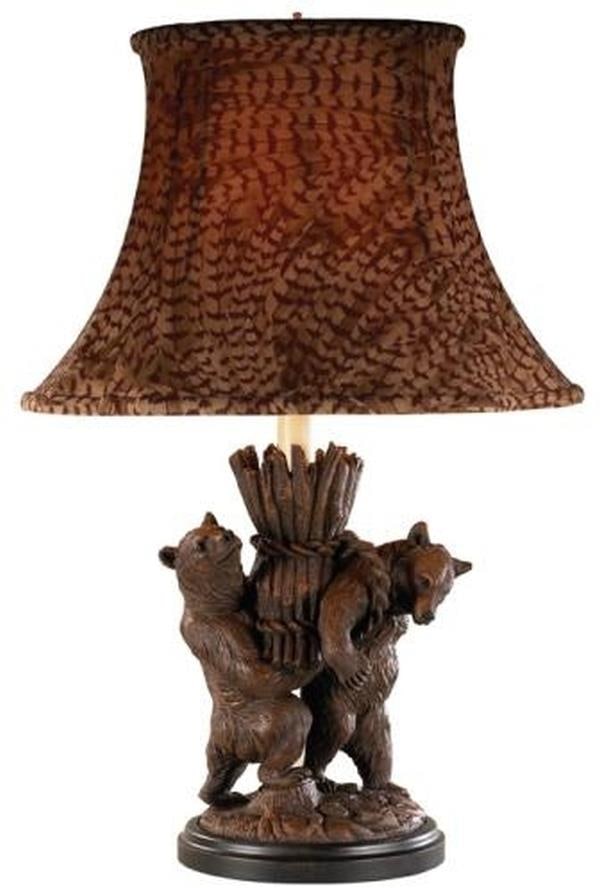 Rustic Lodge Style Helping Bears Sculpture Table Lamp (1 of 1)