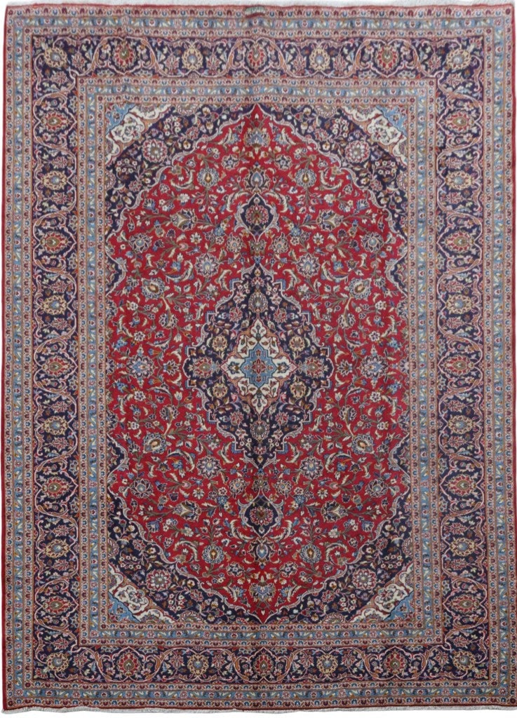 10' x 14' Red Persian Signed Kashan Rug Hand-Knotted Wool Authentic: 10' x 14' Red Persian Signed Kashan Rug Hand-Knotted Wool Authentic Free continental US Shipping Indulge in the regal allure of this 9.10 x 13.7 Red Persian Signed Kashan Rug, a true masterpiece of Pe