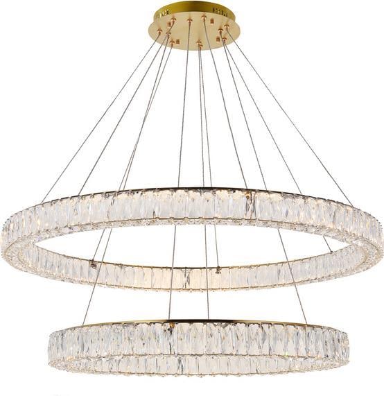 Monroe Collection Crystal Gold LED Chandelier 41.70 Inch Contemporary: Monroe Collection Crystal Gold LED Chandelier 41.70 Inch Contemporary Enhance your space with this Elegant Gold LED Crystal Chandelier from the Monroe collection. This stunning chandelier features a c