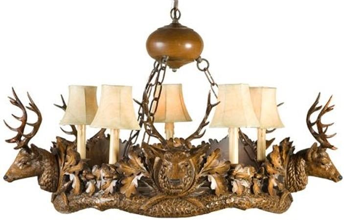 Rustic Brass Chandelier with 5 Stag Heads (1 of 1)