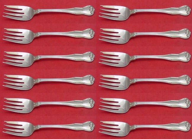 Tiffany & Co Provence Sterling Silver Salad Fork Set 12 Pieces: Tiffany & Co Provence Sterling Silver Salad Fork Set 12 Pieces Enhance your dining experience with this exquisite 12-piece salad fork set from the Provence pattern by Tiffany & Co. Each fork measures