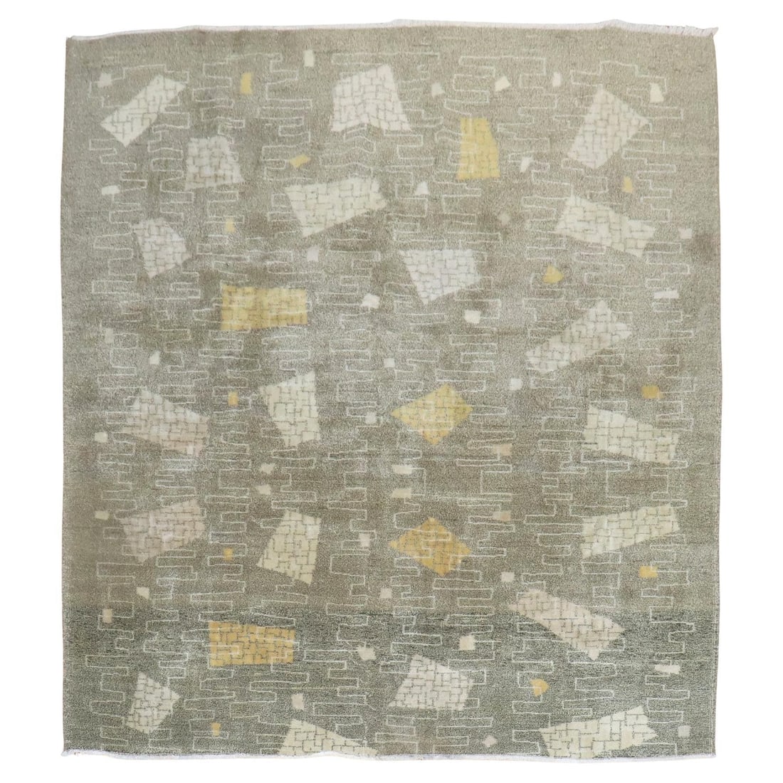 Zabihi Collection Zeki Muren Mid-Century Modern Square Rug 84 x 90: Zabihi Collection Zeki Muren Mid-Century Modern Square Rug 84 x 90 Discover the exquisite Zabihi Collection Turkish Zeki Muren Deco Square Rug, a unique hand-knotted piece that beautifully intertwines