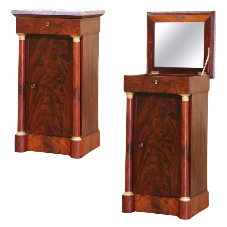 19th Century French Empire Walnut Vanity Cabinet with Marble Top and Mirror (1 of 13)