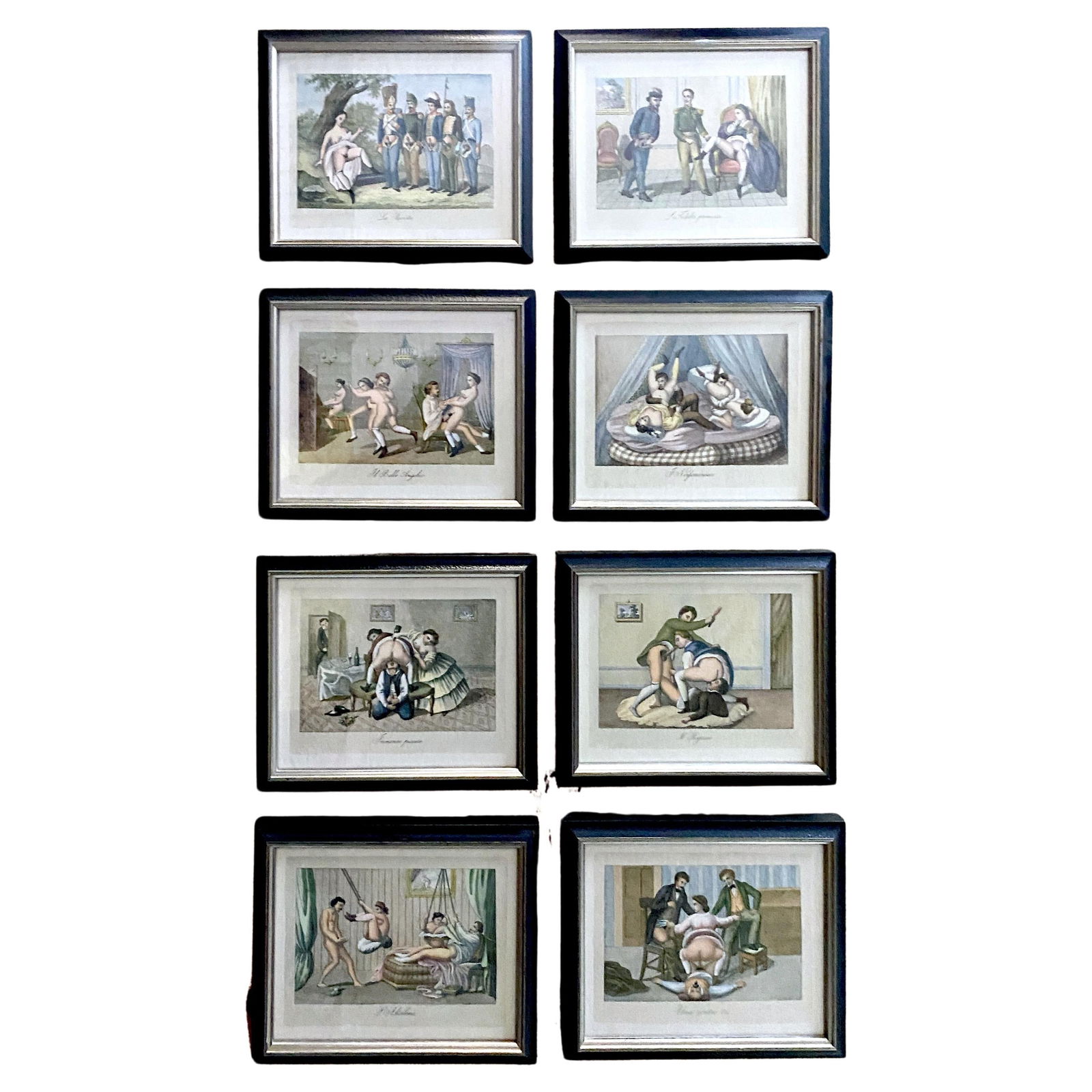 Set of 8 Italian Baroque Erotic Prints of Aristocrats and Soldiers: Set of 8 Italian Baroque Erotic Prints of Aristocrats and Soldiers Discover a captivating suite of eight Baroque-style erotic prints, intricately depicting compromised aristocrats and soldiers in expl