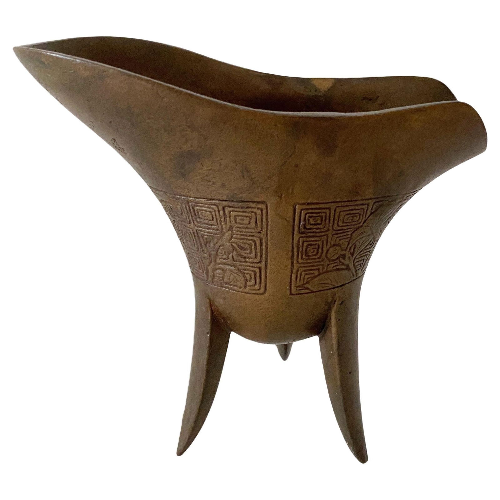 Chinese Bronze Jue Wine Vessel with Honorific Mark Archaistic Design (1 of 8)