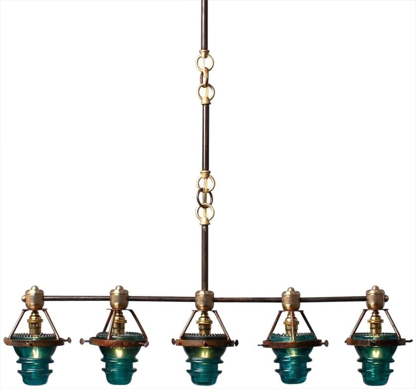 Industrial Brass Bowl Chandelier with Insulator Lights (1 of 2)