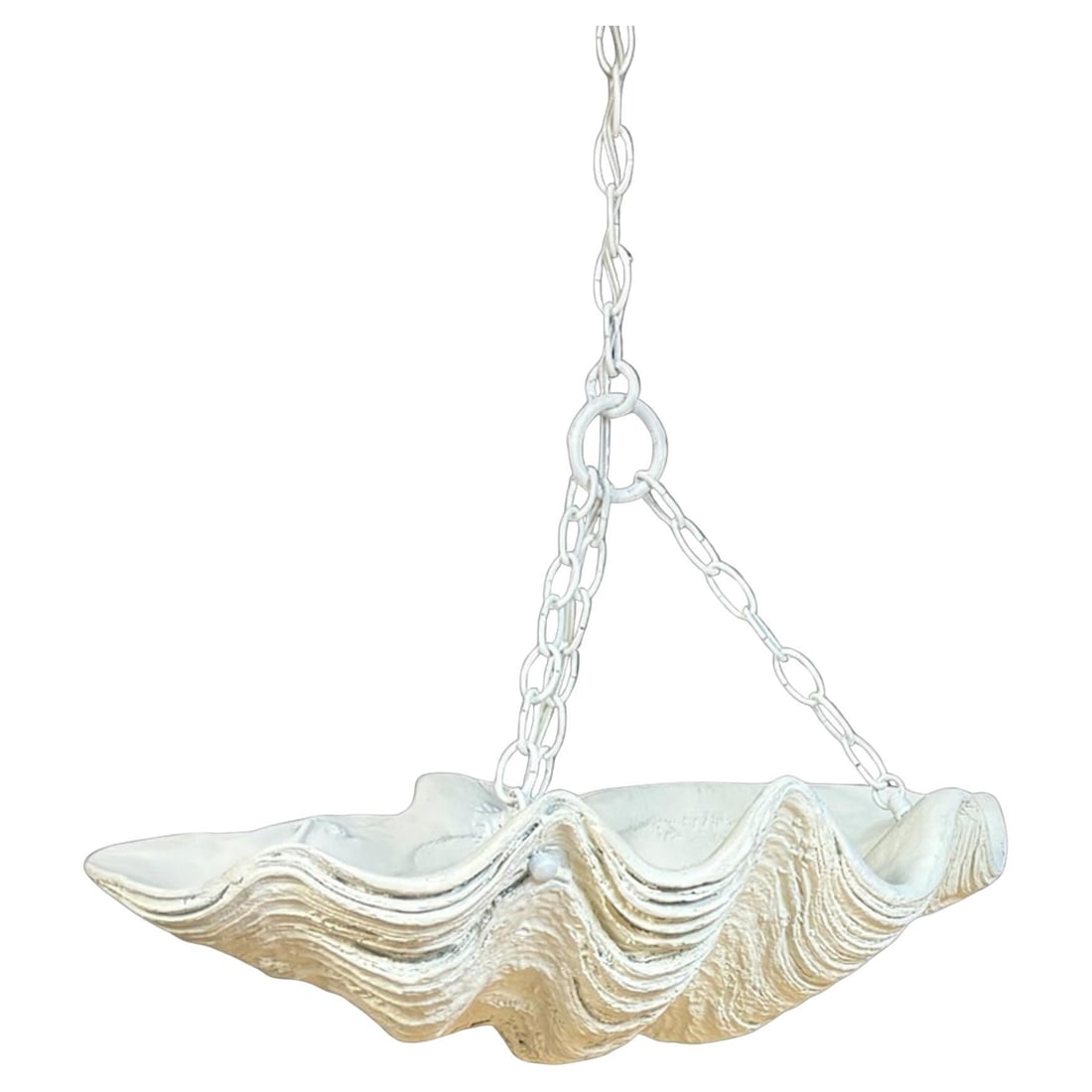 1950s Serge Roche Attributed Plaster Clam Shell Chandelier: 1950s Serge Roche Attributed Plaster Clam Shell Chandelier Discover the elegance of mid-century design with this Serge Roche attributed cast painted plaster clam shell chandelier from the 1950s. This