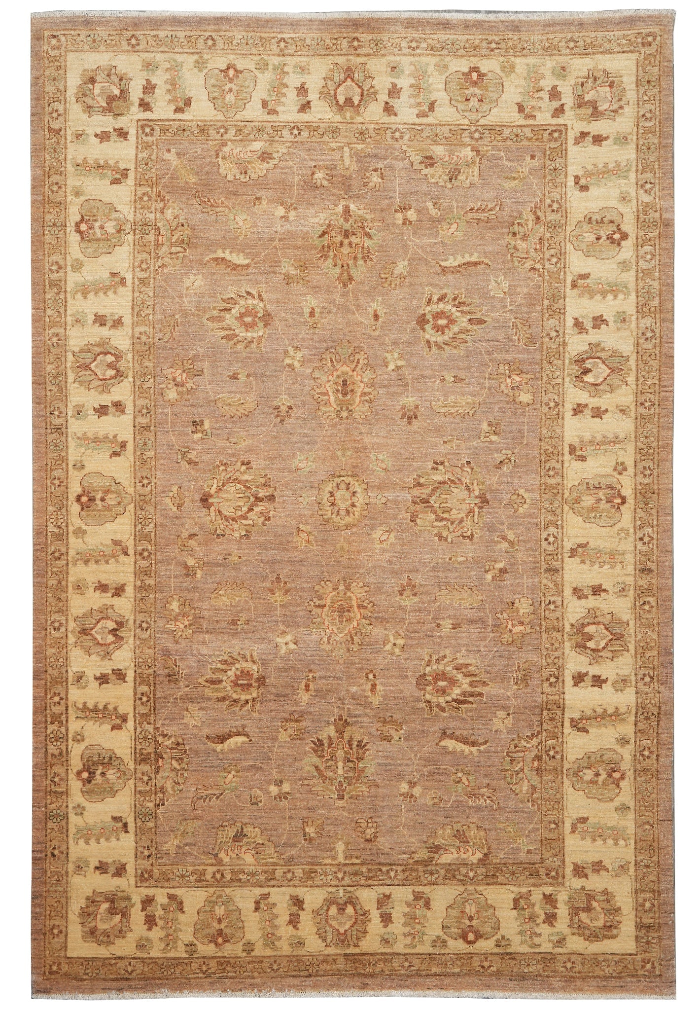6 x 9 Chobi Peshawar Hand-Knotted Wool Rug Brown Neutral Pakistan (1 of 14)
