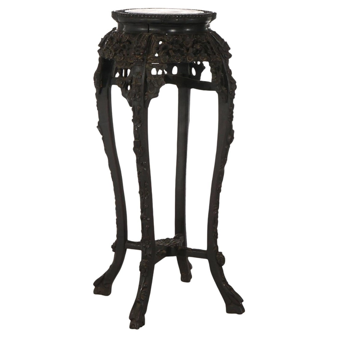 Antique Chinese Carved Rosewood Table with Rouge Marble Top C1910 (1 of 12)