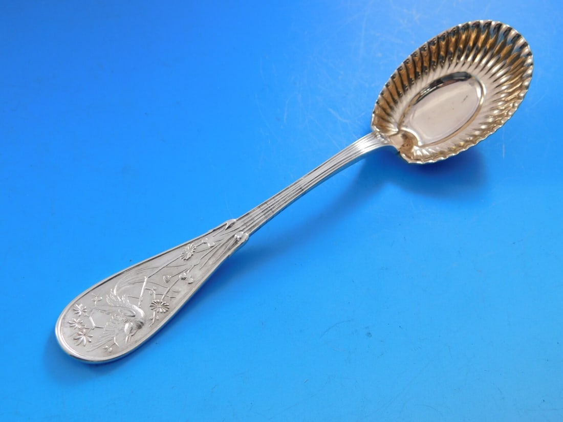 Tiffany & Co Japanese Sterling Silver Ice Cream Spoon 5 3/4" with Rose Gold Wash: Tiffany & Co Japanese Sterling Silver Ice Cream Spoon 5 3/4" with Rose Gold Wash Indulge in elegance with this exquisite Sterling Silver Ice Cream Spoon from Tiffany & Co., featuring the charming Japa