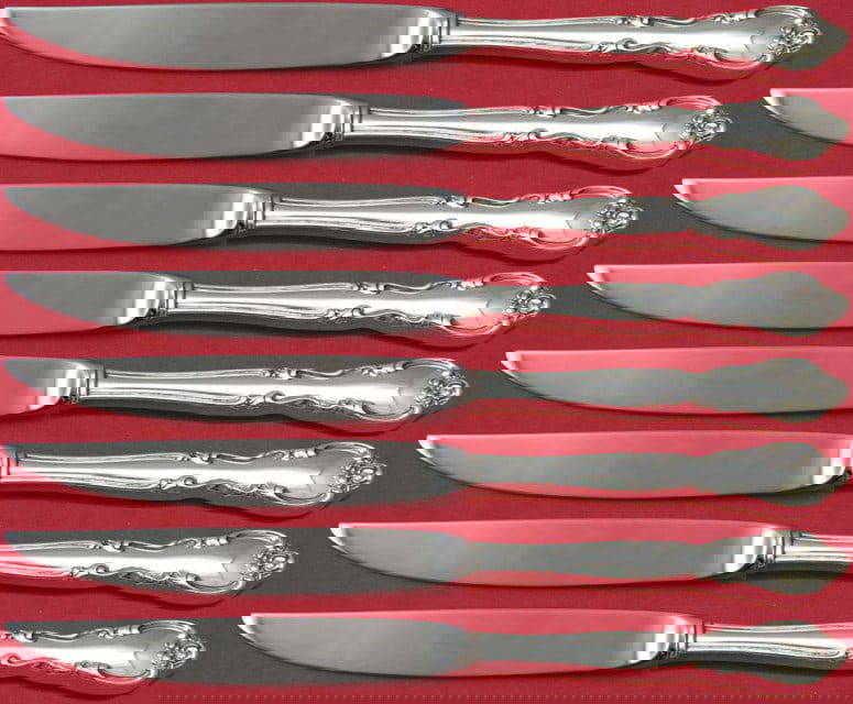 Easterling American Classic 8pc Sterling Silver Steak Knife Set: Easterling American Classic 8pc Sterling Silver Steak Knife Set Enhance your dining experience with this exquisite set of American Classic steak knives by Easterling. Crafted from sterling silver, thi