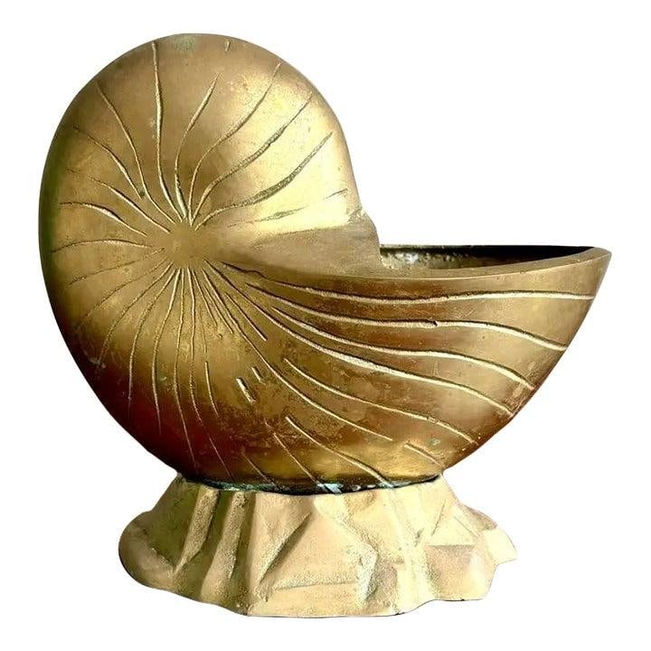 Vintage Brass Nautilus Shell Planter Boho Decor (1 of 6)