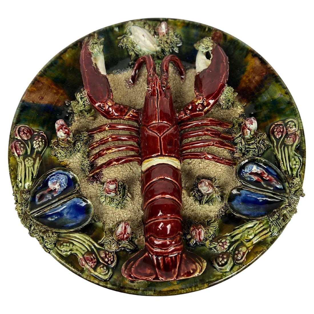 Vintage Palissy Majolica Ceramic Lobster Plate 12.375" Portugal (1 of 7)