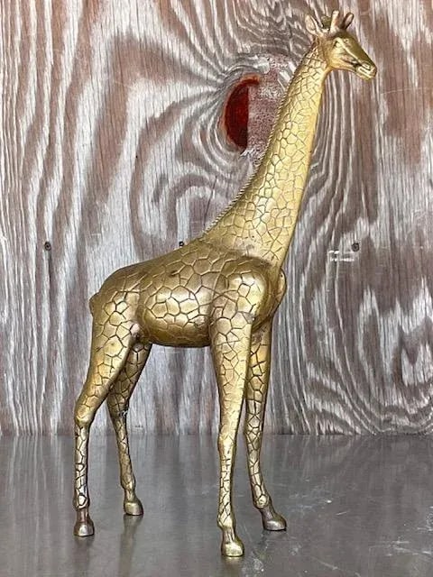 Chic Vintage Boho Solid Brass Giraffe Statue - 2