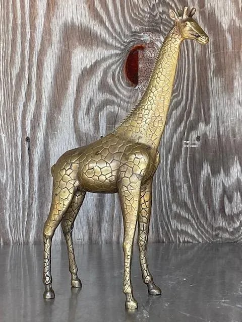 Chic Vintage Boho Solid Brass Giraffe Statue - 5
