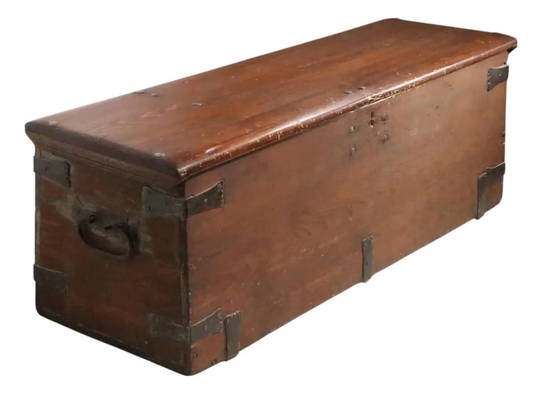 18th Century Antique Wood Trunk Coffee Table with Wrought Iron Hardware (1 of 10)