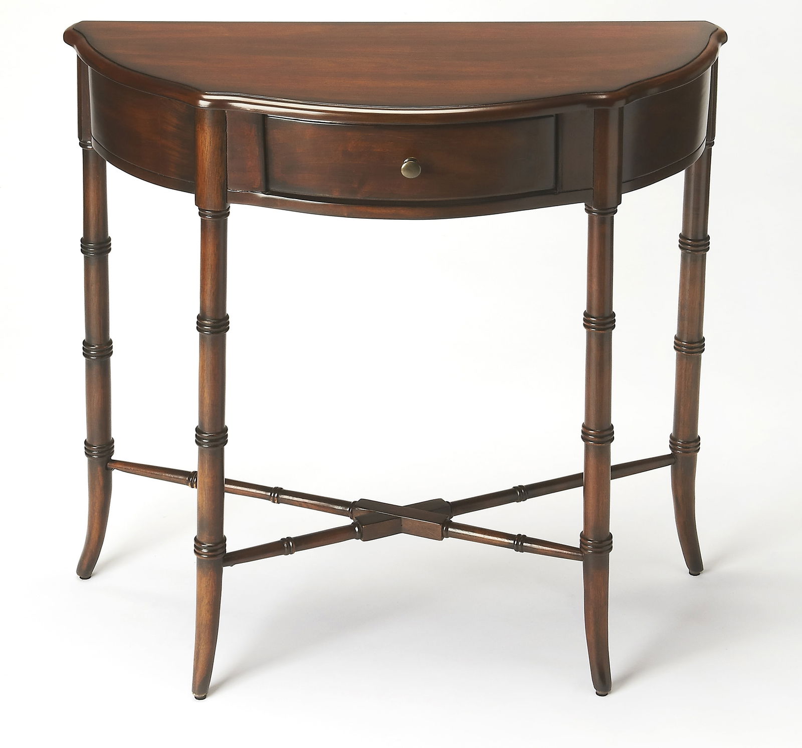 Demilune Console Table in Brown Cherry Veneer Formal Style (1 of 2)