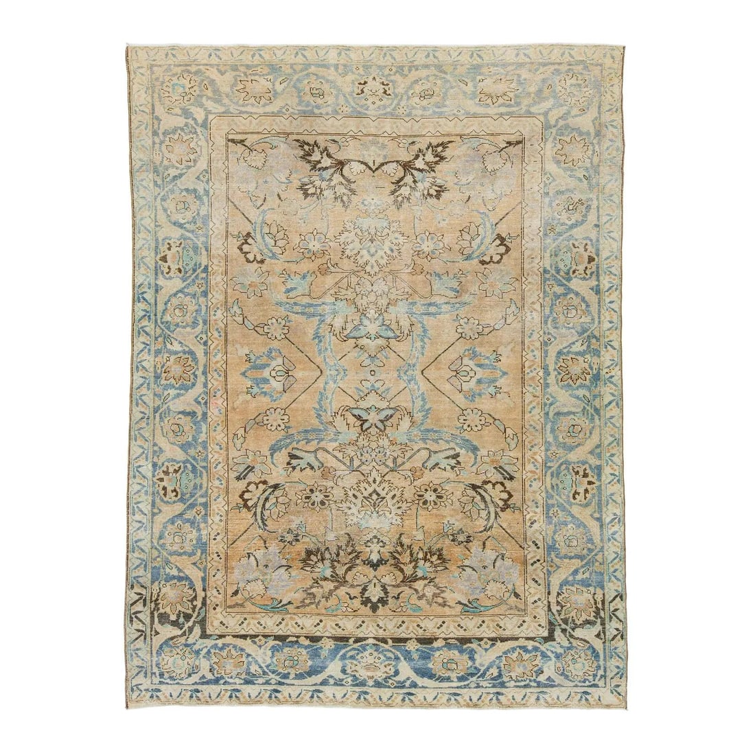 1920s Antique Persian Malayer Floral Wool Rug 7' x 9'3" Tan: 1920s Antique Persian Malayer Floral Wool Rug 7' x 9'3" Tan Explore the timeless charm of this antique Malayer rug, meticulously hand-knotted from high-quality wool. Its elegant tan background is beau