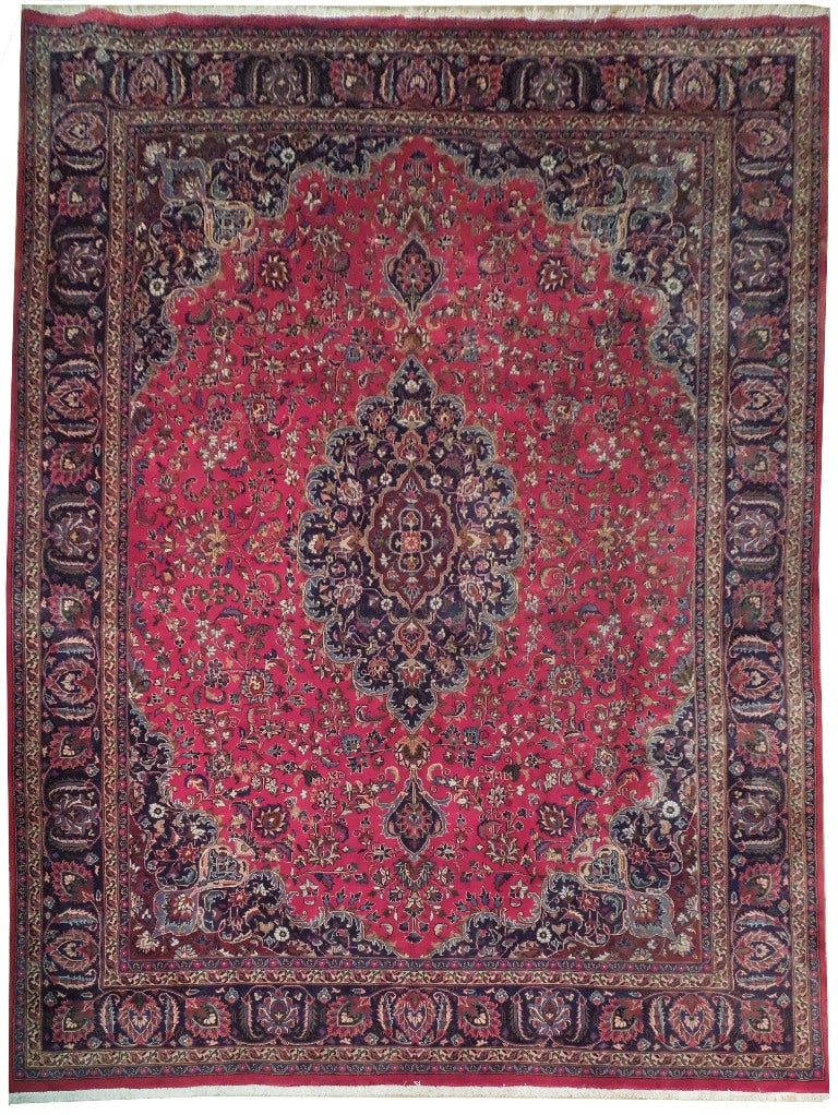 Handcrafted Persian Semi-Antique Kashan Rug 9.7 x 12.7 Dark Maroon (1 of 6)