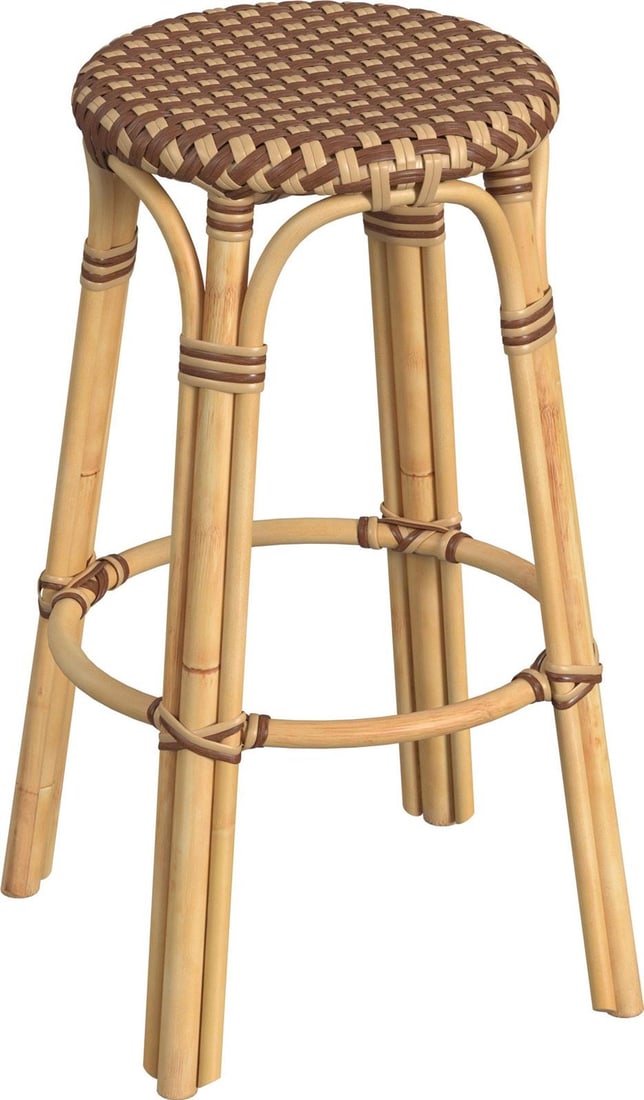 Butler Tobias Coastal Style Bar Stool Natural Rattan 30H: Butler Tobias Coastal Style Bar Stool Natural Rattan 30H Enhance your home with the Tobias Bar Stool, designed in a charming coastal style. This bar stool features a round shape and a natural rattan f