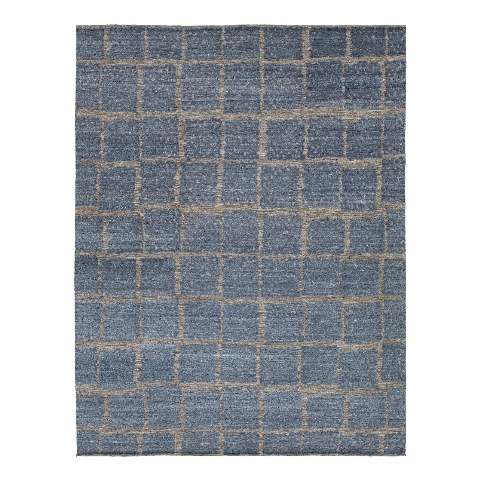 Blue Wool Rug 9'3 x 12' Abstract Moroccan Design: Blue Wool Rug 9'3 x 12' Abstract Moroccan Design Enhance your living space with this exquisite modern Moroccan-style wool rug, showcasing a beautiful gray and blue abstract design. Hand-knotted for ex