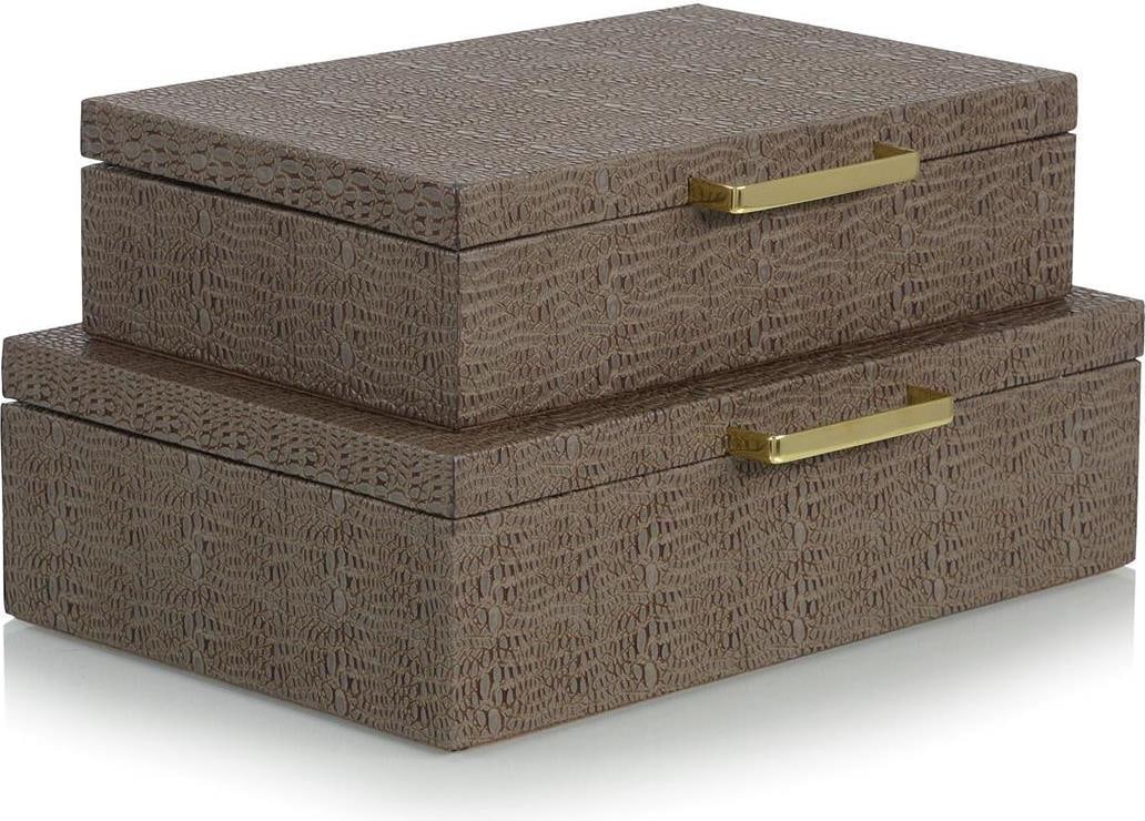 Faux Alligator Leather Boxes Set with Champagne Brass Finish by John-Richard (1 of 2)